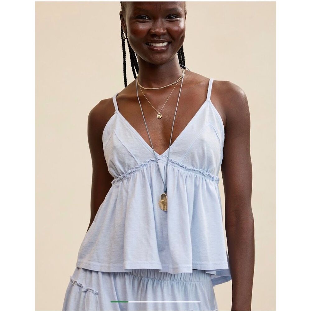 NEW Aerie American Eagle Women shirt M Happiest Babydoll Tank Top light blue sky